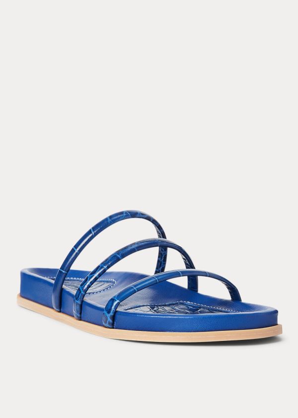 Sandalias Polo Ralph Lauren Mujer Azul Rey Azules - Leather Slide - DLGQB3452